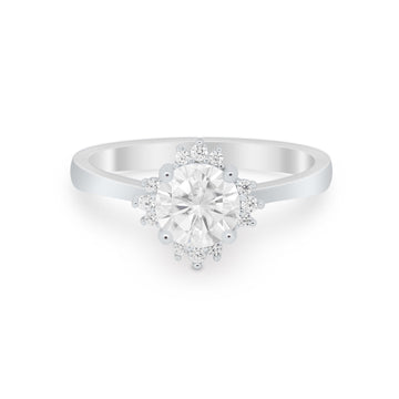 Halo Floral Art Deco Wedding Ring Round Simulated CZ 925 Sterling Silver